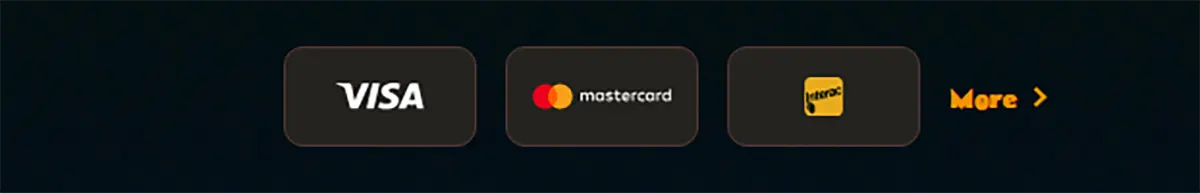 Casino footer with Visa, Mastercard, and Jeton payment icons plus a “More” link on a dark background.
